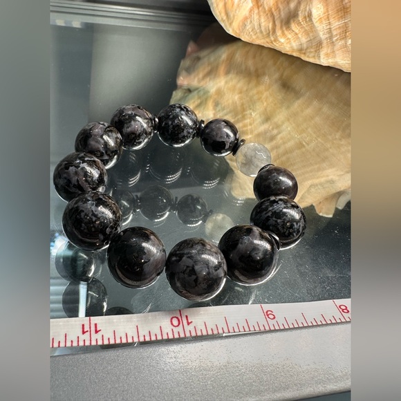 INDIGO GABBRO + GREY RUTILATED QUARTZ   STONES NATURAL BRACELET 7 - Picture 14 of 15